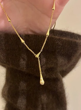 中古金色小蛮腰水滴项链2025新款