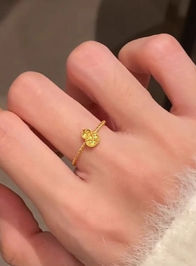 碎冰冰沙金鱼鳞葫芦戒指女小众设计感新中式福禄食指戒可调节指环