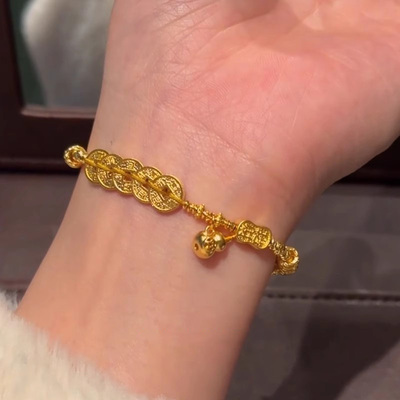 沙金五帝钱葫芦手链女款轻奢小众