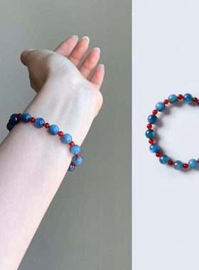 新中式国风红蓝撞色串珠手链女款