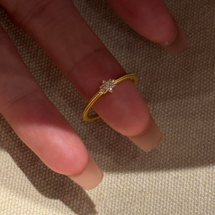 爆闪金色星芒戒指女轻奢高级感复古食指戒小众设计开口可调节指环