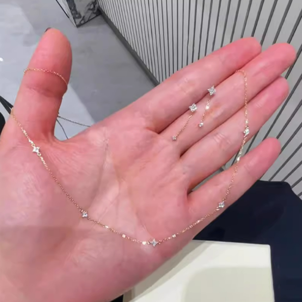 爆闪四芒星锆石项链女款小众设计