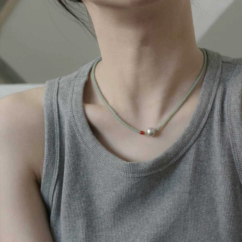 森系绿色琉璃珍珠项链配饰女2026图片