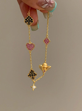 中古金色扑克蜜蜂爱心手链女轻奢