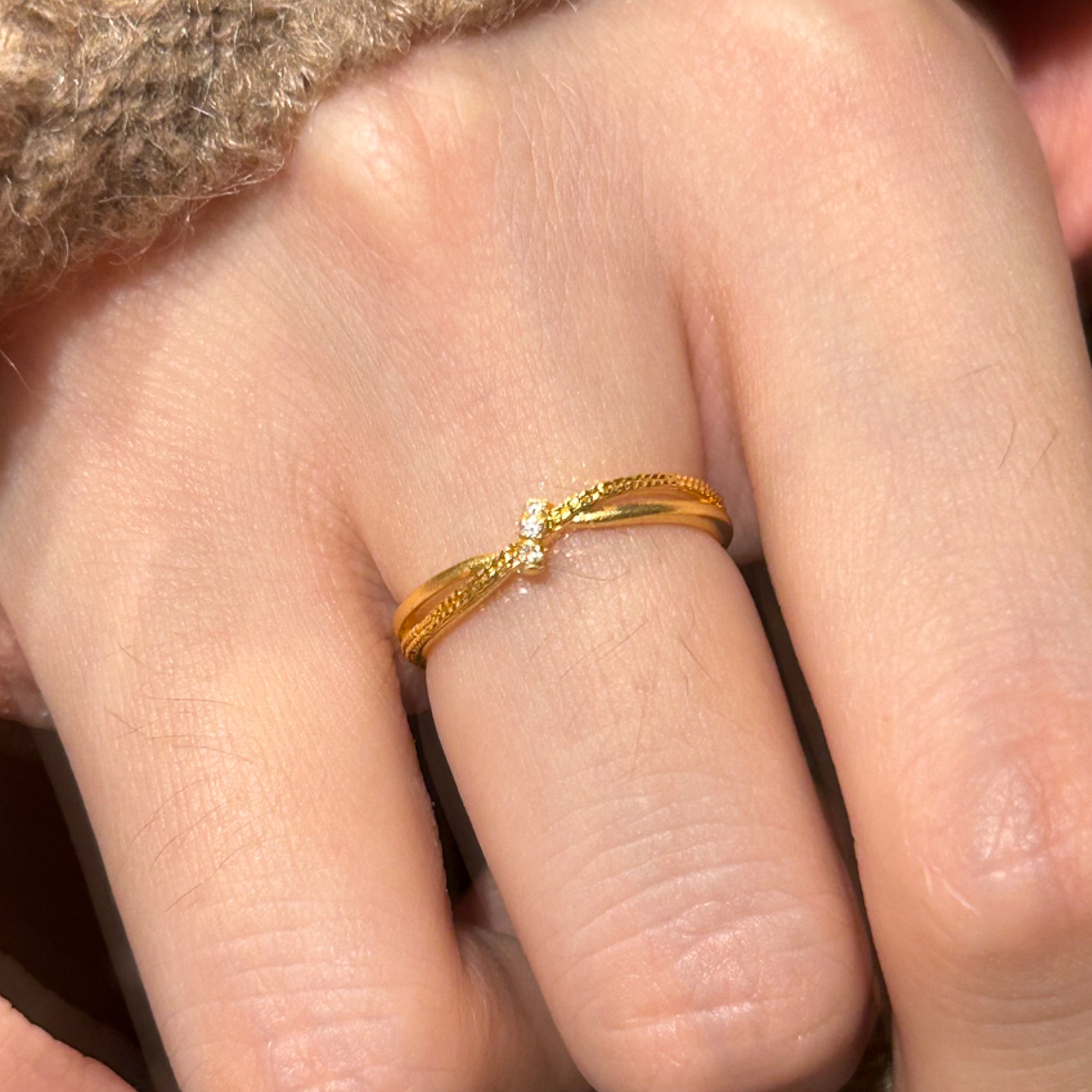 中古金色同心结编织戒指轻奢高级