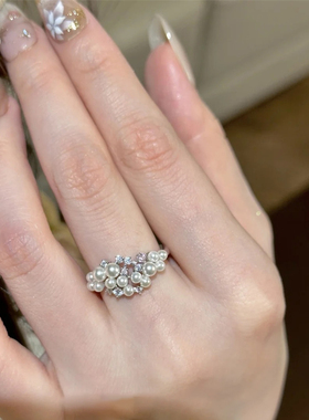 法式珍珠闪钻戒指轻奢高级感时尚