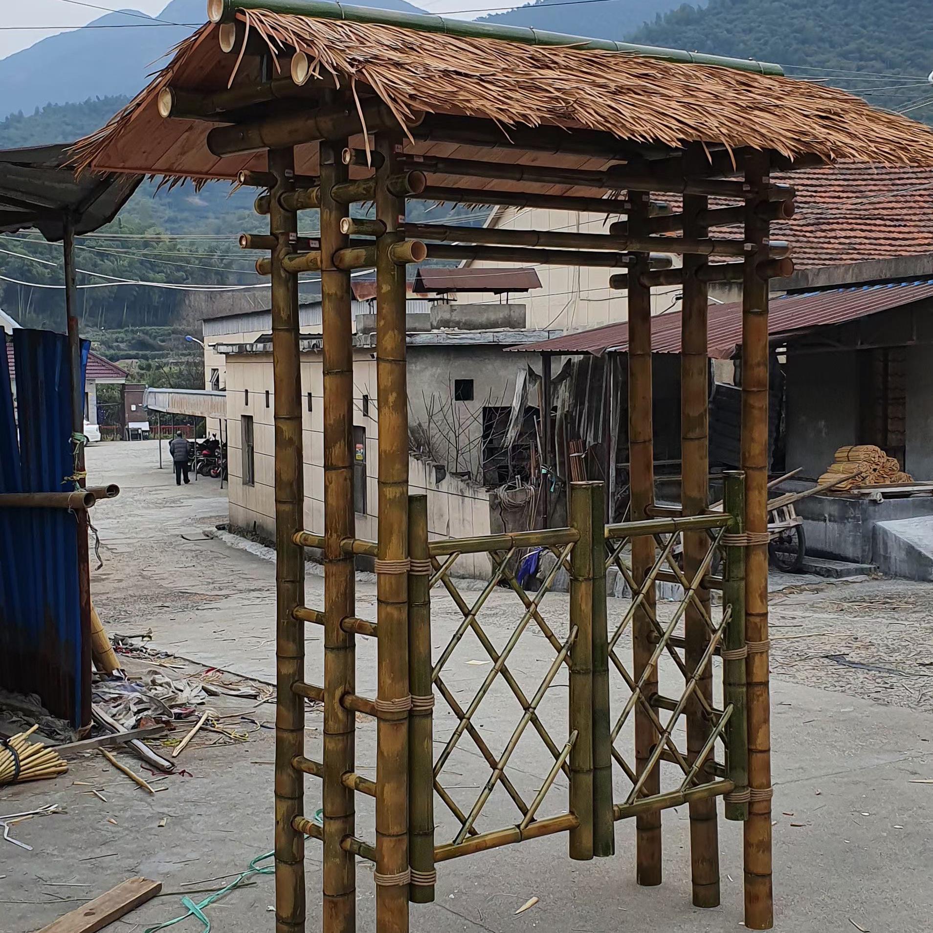 农村门楼大门帽檐农场竹子门头户外双开木门院子庭院门栅栏门竹门