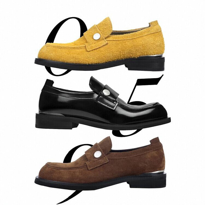 irvx2025新款复古真皮磨砂英伦风乐福鞋圆头时尚一脚蹬单鞋小金扣