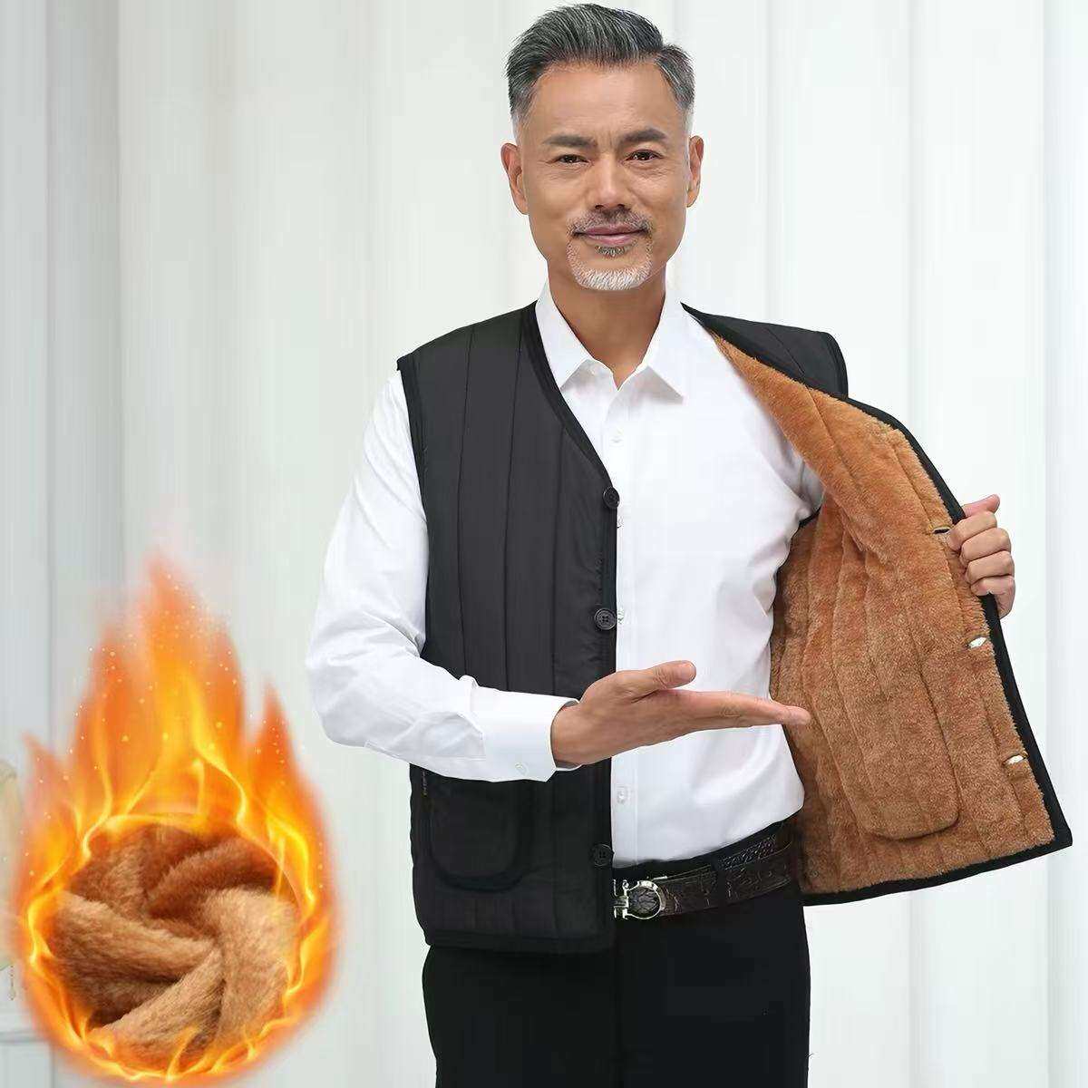中年爸爸秋冬装背心加绒加厚