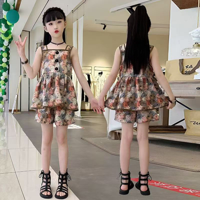 女童夏装套装无袖花朵2026新款