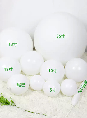 加厚亚光纯白色圆形气球5寸10寸12寸18寸36寸尾巴长条大号小汽球