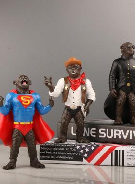 跨境新品猩猩超人牛仔黑客帝国树脂仿真动物动画电影人物摆件现货
