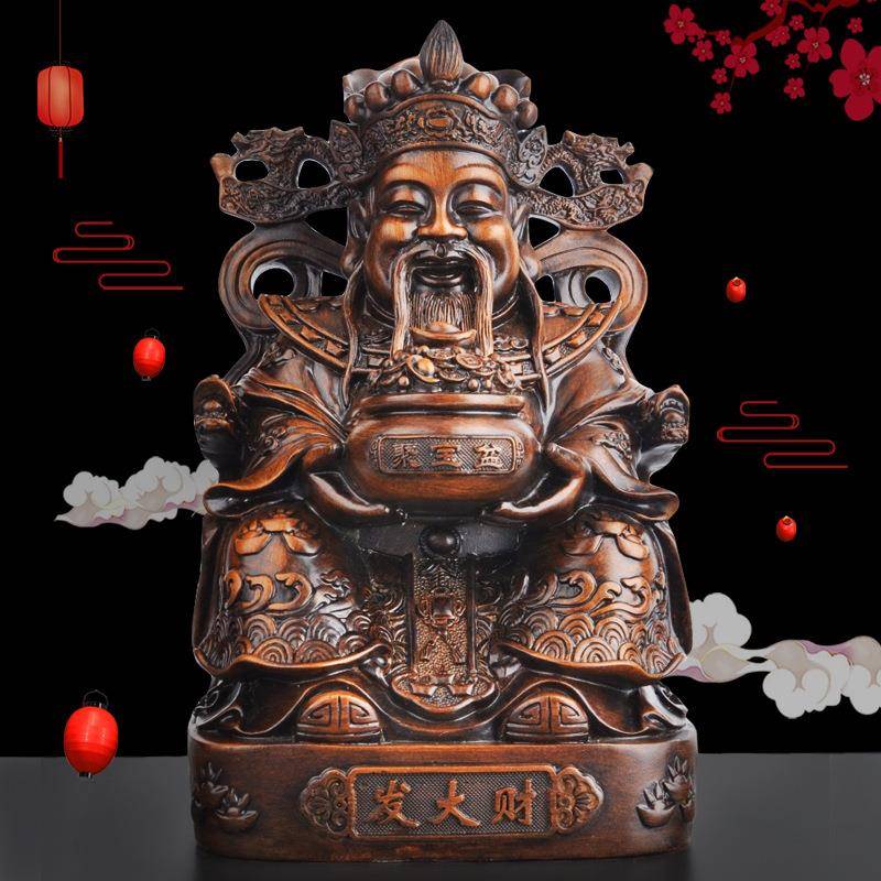 产地货源树脂工艺品仿木财神爷佛像家居客厅招财摆件供奉家用