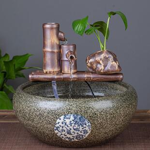 流水摆件鱼缸造景过滤器循环养鱼竹子水池中式 饰家居 复古微景观装