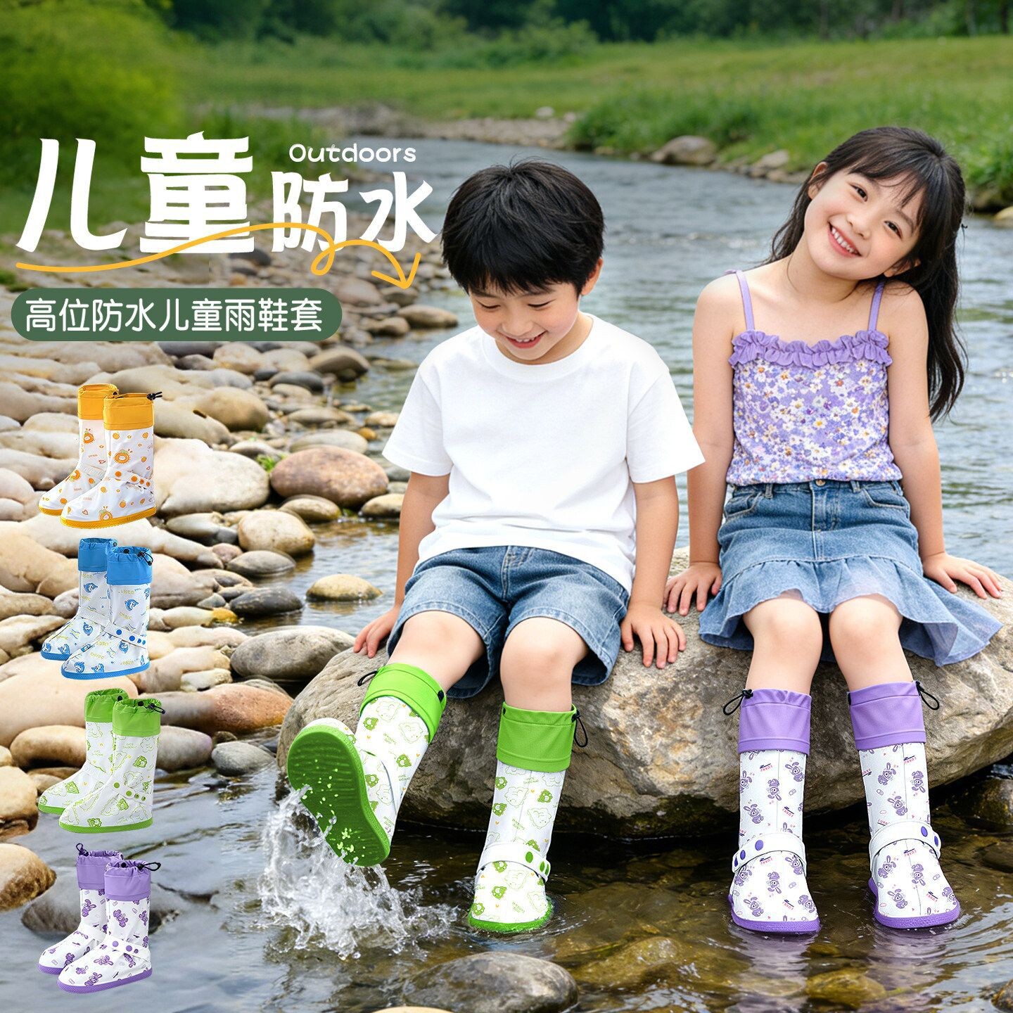 儿童上学防水防滑高筒雨靴