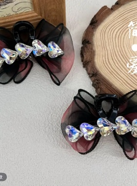 森系时尚气质AB面爱心月光水钻泡泡纱抓夹7cm