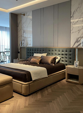 Visionnaire真皮床 意式轻奢高端豪宅别墅大户型卧室宽屏全屋设计