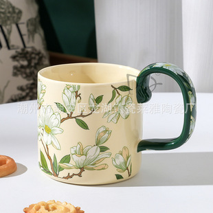 网红复古轻奢杯鸢尾花水杯山大容量陶瓷杯陶瓷马克杯礼盒情侣