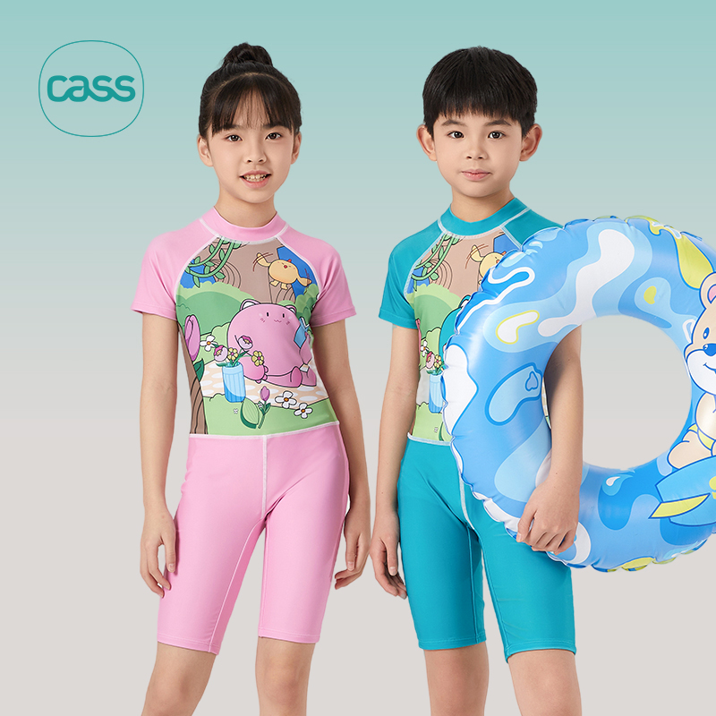 Cass佳适儿童泳衣女孩男童2025新款中大童连体防晒专业泳装夏季