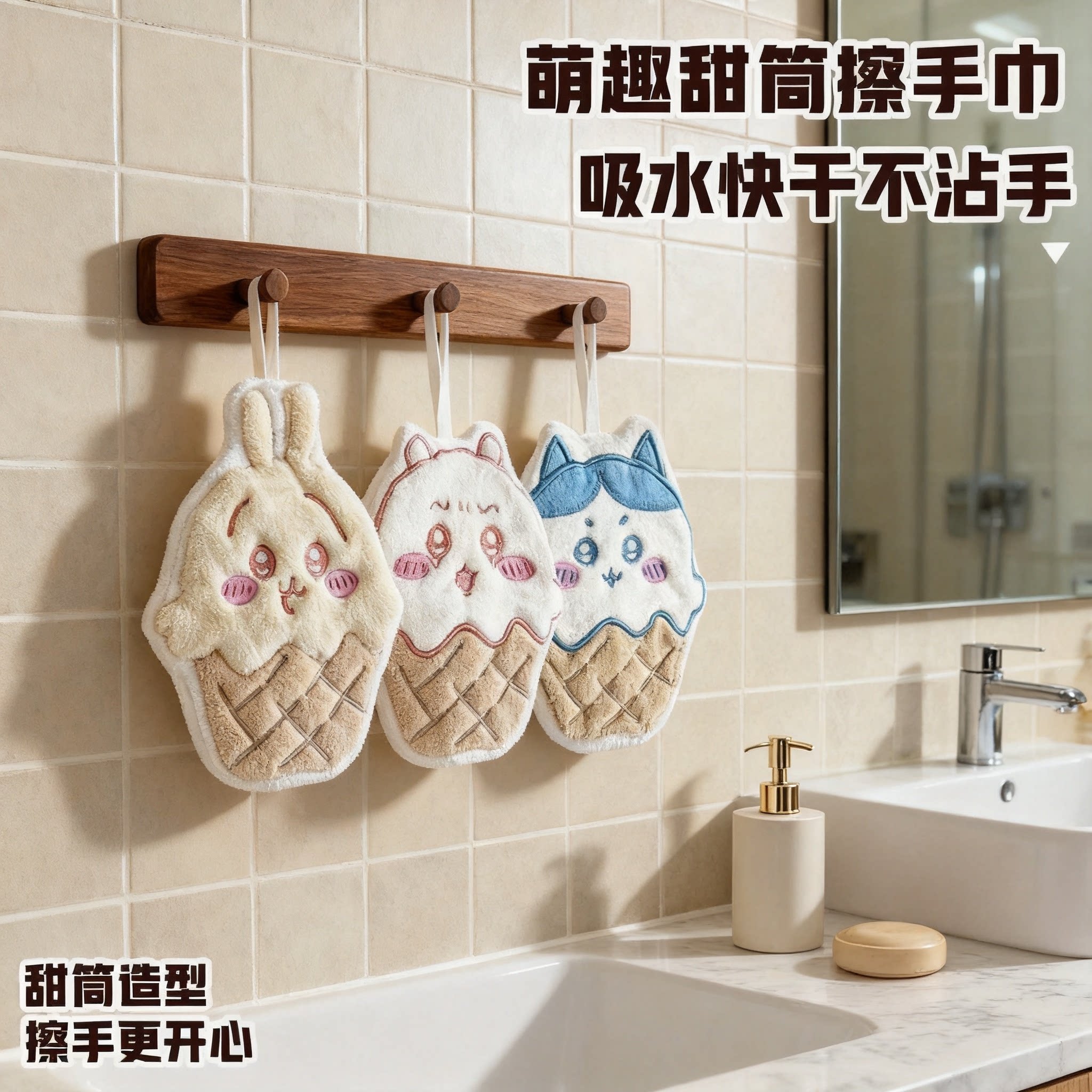 可爱甜筒吉伊咔哇擦手巾乌萨奇小八chiikawa厨房挂式浴室毛巾手帕