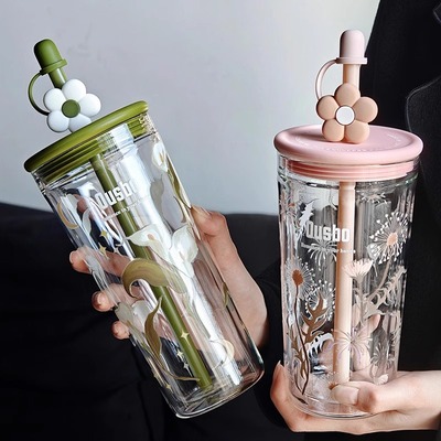 玻璃水杯新款女高颜值吸管杯