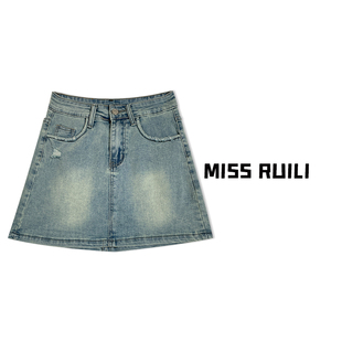 复古洗水百搭A字防走光牛仔短裙A7172 美式 RUILI定制 MISS