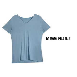 MISS RUILI定制 夏季薄款软糯透气正肩螺纹棉V领短袖T恤女A7136