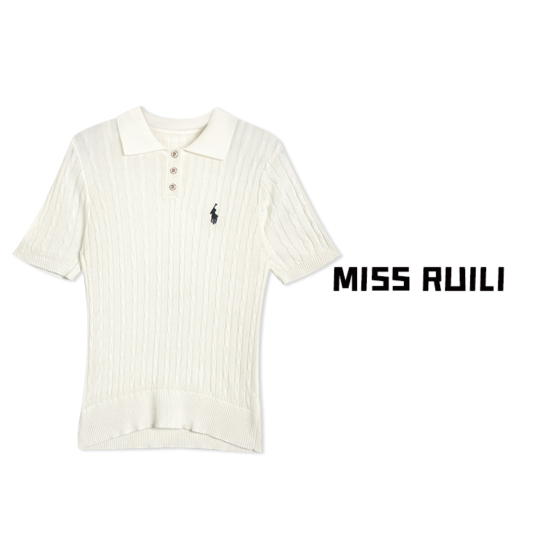 MISS RUILI定制新款别致纹理感修身百搭天丝亚麻Polo衫A7046