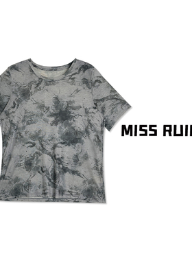 MISS RUILI定制 夏季新款国风扎染水墨画天丝短袖T恤A7131