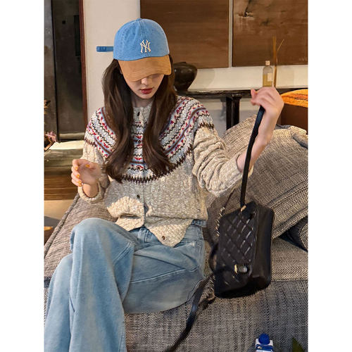 费尔岛提花针织开衫女