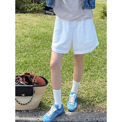 白色莱赛尔亚麻中裤女新款