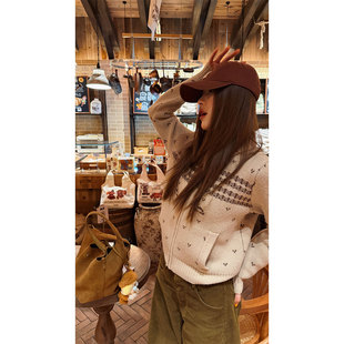 炽火火提花针织开衫 复古花纹宽松温柔风外搭毛衣外套 女翻领拉链款