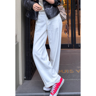 显瘦显腿长高腰百搭通勤休闲长裤 炽火火白色直筒宽松牛仔裤 女新款