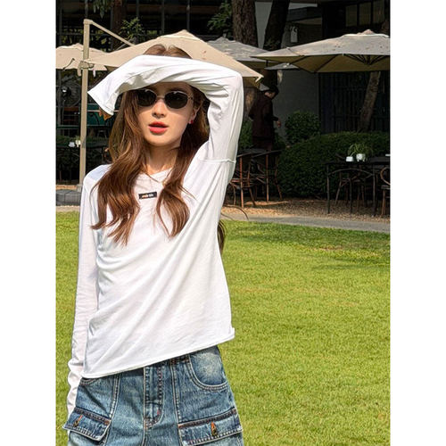 白色基础款长袖t恤女新款