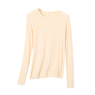 女春秋新款 打底衫 圆领宽松内搭透气上衣 奶油杏色软糯长袖 炽火火