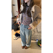 通勤百搭长裤 高腰宽松显瘦阔腿裤 女新款 炽火火复古水洗浅蓝牛仔裤