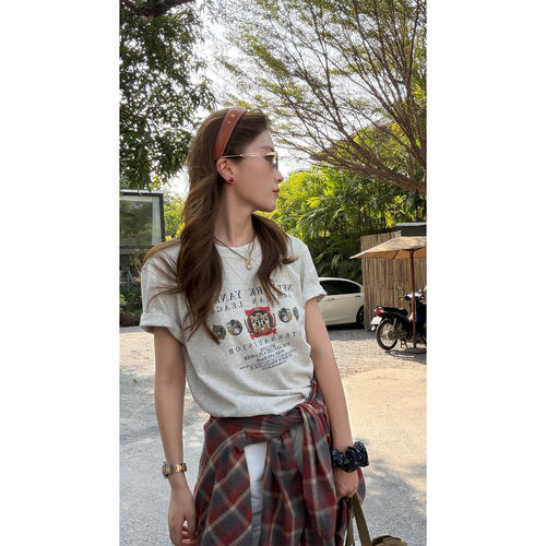 美式复古印花t恤女新款休闲风