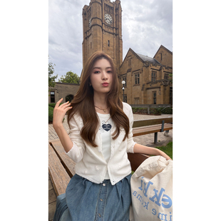 外套 v领手工立体花温柔风软糯短款 炽火火白色100绵羊毛开衫 女新款