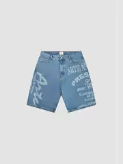Arte Trendy Brand Letter Print Skateboard Trendy Street Style Denim Washed Shorts