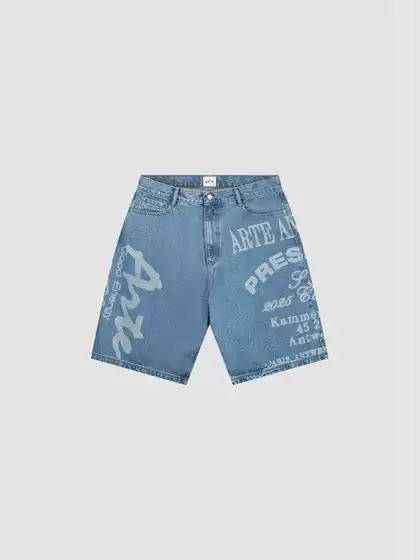 Arte Trendy Brand Letter Print Skateboard Trendy Street Style Denim Washed Shorts