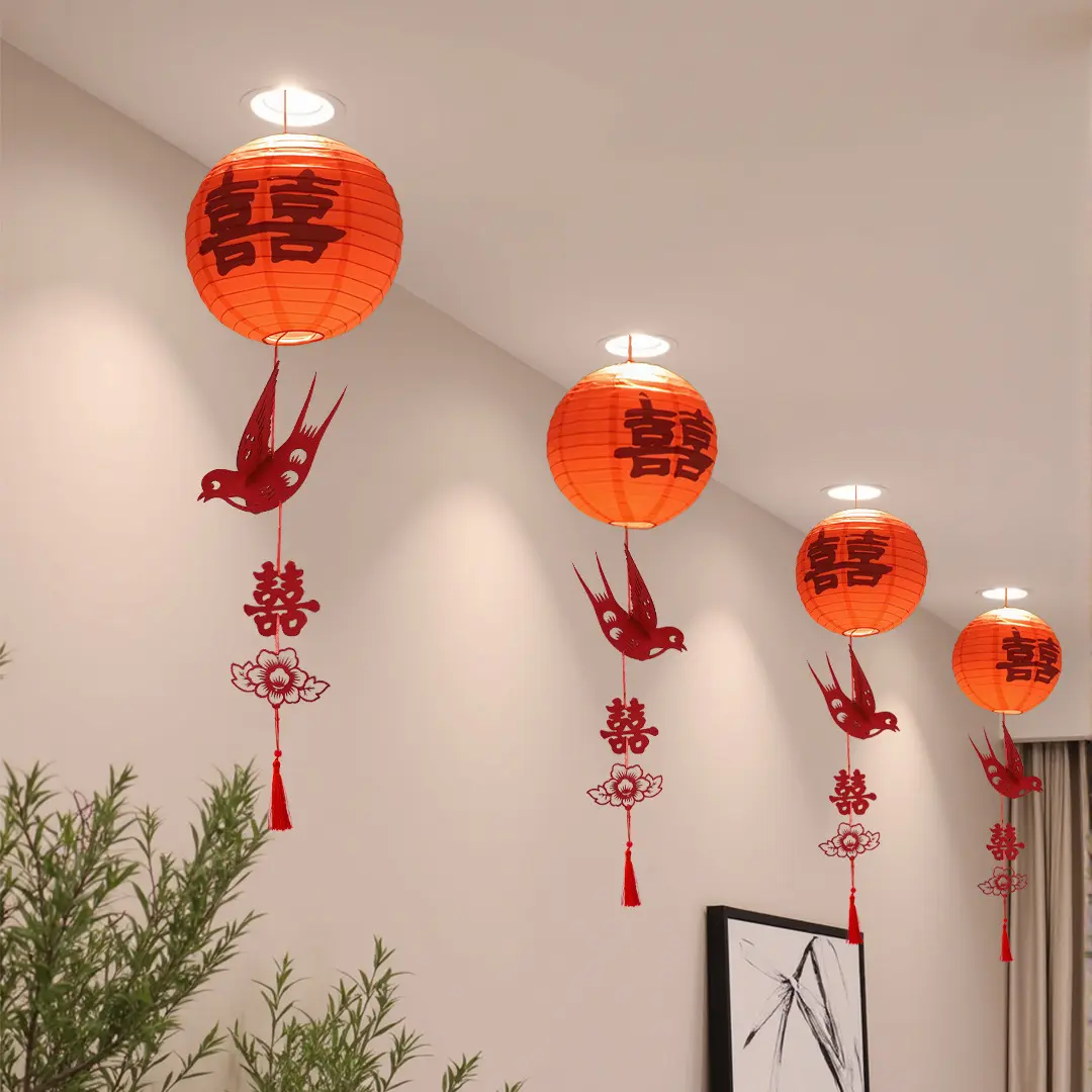结婚客厅卧室吊顶装饰拉花喜灯笼
