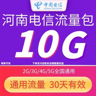 河南电信流量充值10GB30天包4G/5G中国电信全国通用流量30天有效