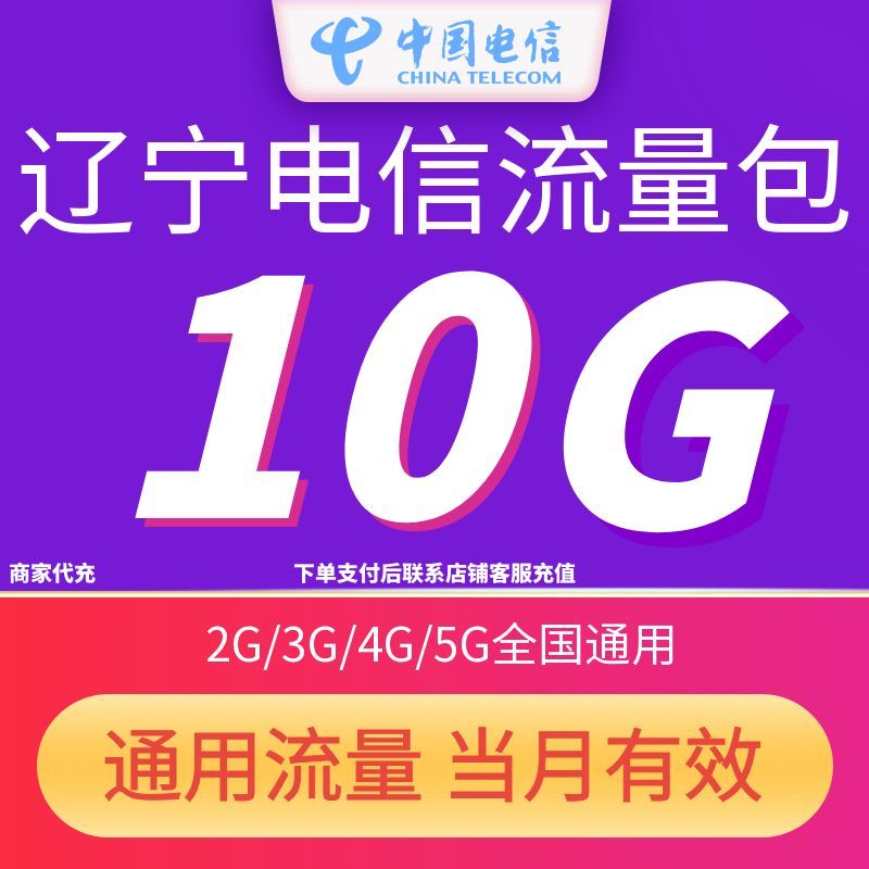 辽宁电信全国流量充值10GB流量包当月有效3G/4G/5G全国通用流量