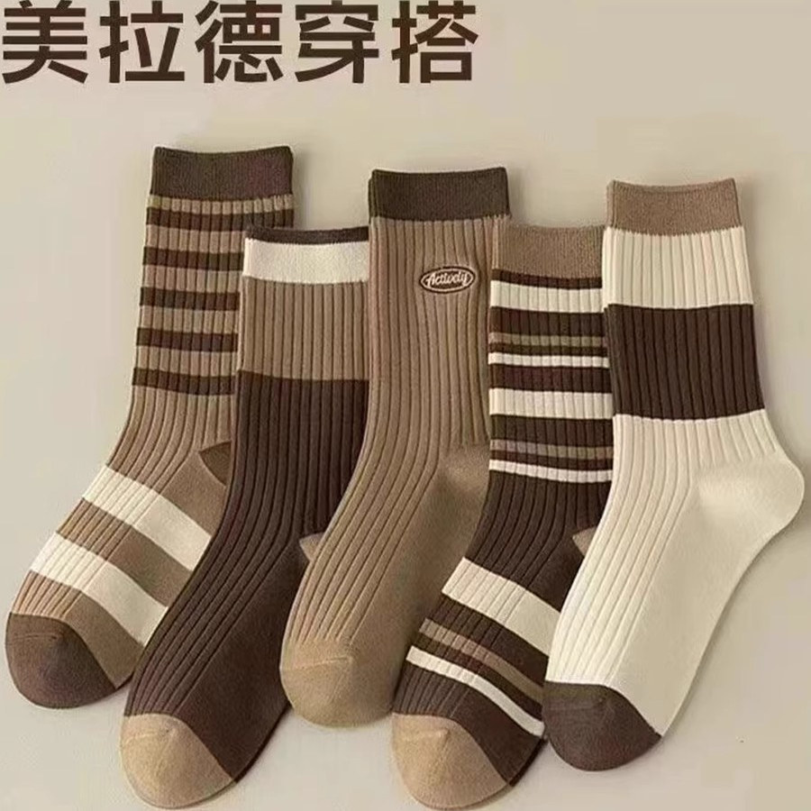 网红袜子女士春秋新款美拉德中筒袜潮流复古百搭大地色高颜值绝美