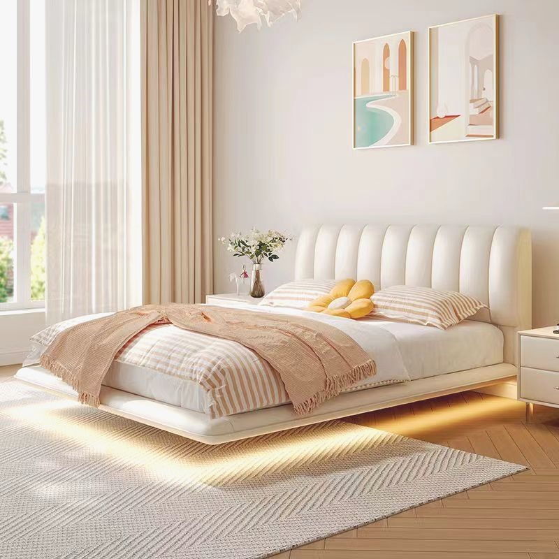 意式悬浮床极简真皮床双人床现代简约轻奢主卧床奶油风网红悬空床