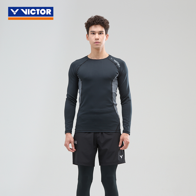 VICTOR胜利羽毛球服威克多男女款针织紧身长袖T-55105长裤P-55808