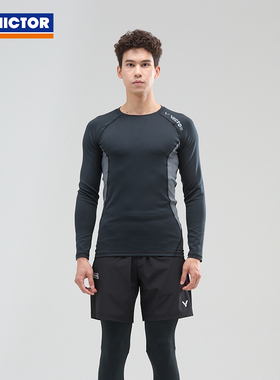 VICTOR胜利羽毛球服威克多男女款针织紧身长袖T-55105长裤P-55808