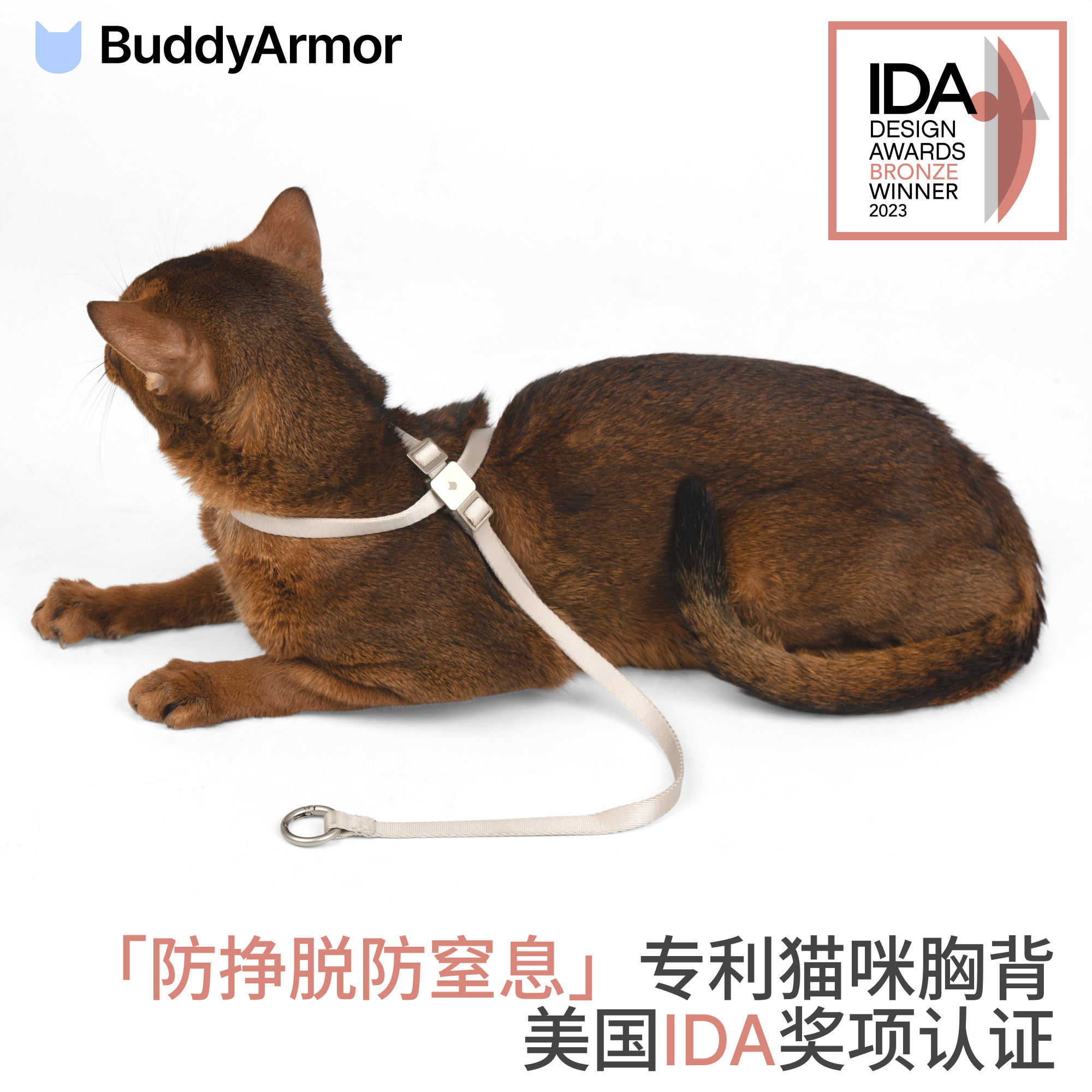 BuddyArmor猫咪防挣脱牵引绳胸背带分体款防走丢外出专用调节遛猫