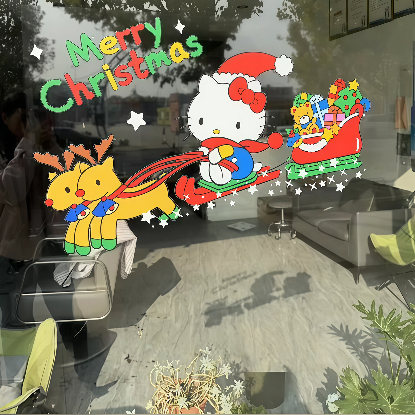 卡通kitty猫玻璃贴纸圣诞节装饰