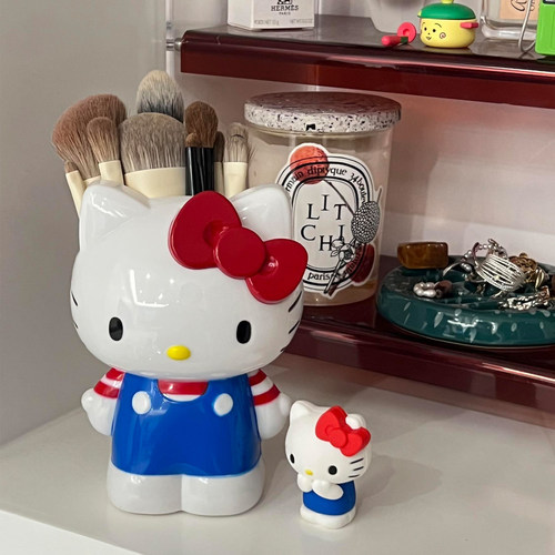 可爱猫咪化妆刷笔筒两用收纳筒